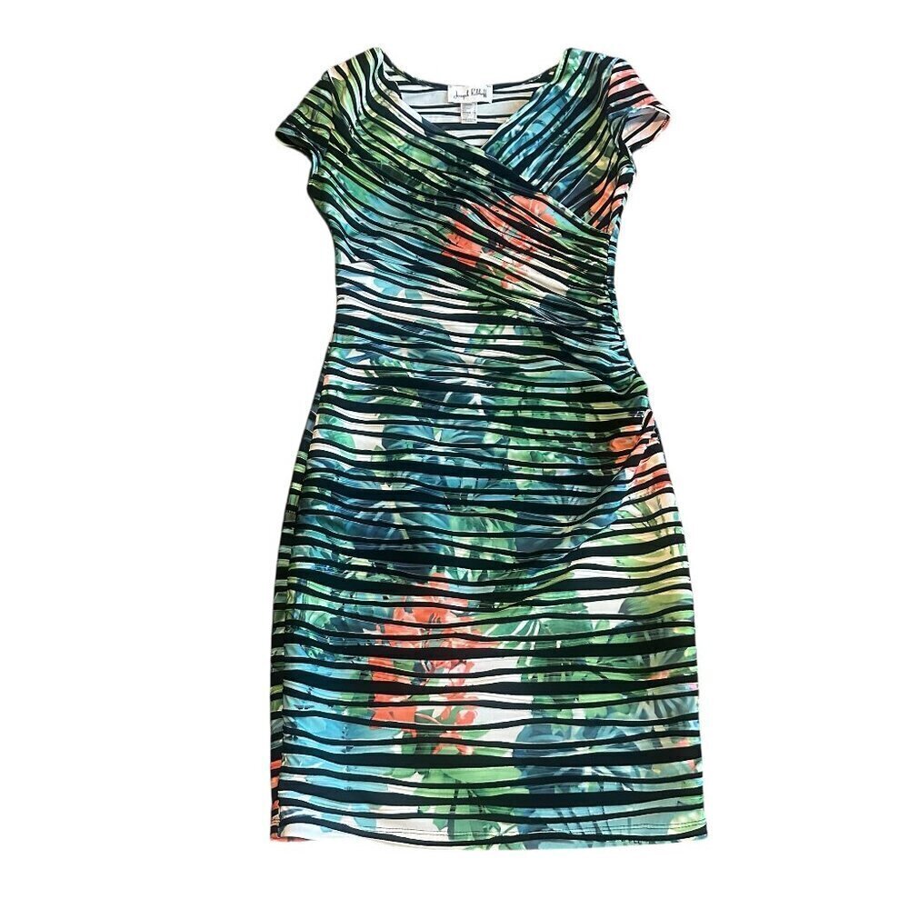 Joseph Ribkoff Bodycon Sheath Dress Short Sleeve Tropical Floral Stretch Size 6